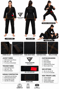 Uniforme de Jiu Jitsu Brasileño Negro Personalizado, de Alta Calidad, Resistente, Antiencogimiento, Transpirable, Ligero y Absorbente de Humedad - Product Image 6