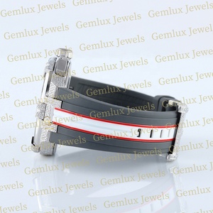 Montre pour hommes de haute qualité à mouvement automatique chronographe avec cadran blanc D VVS Moissanite diamant gris bracelet en caoutchouc - Product Image 3