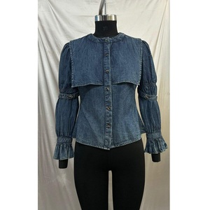 Blusa de Manga Larga con Cuello Redondo en Color Azul Océano, Ajuste Cómodo para Fiestas Casuales y Moda de Oficina - Product Image 1