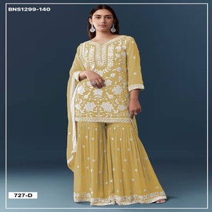 Conjunto de Traje Plazzo Semisentado de Chifón Georgette de Calidad Premium con Bordado de Lentejuelas y Trabajo Manual, Proveedor y Exportador Mundial - Product Image 1