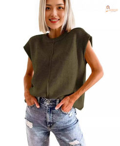 Débardeur en tricot sans manches à col rond, coupe ample décontractée, respirant, motif uni, 100 % coton, séchage rapide, pour femme, été - Product Image 4