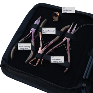 Micro Ring and Tape In Hair Extension Tool Bundle with 3 Hole Beads Crimping Plier Tape In Plier Bead Removal <b>Hook</b> Loop Tool Set - Product Image 3