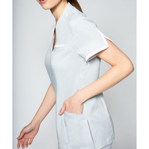 Light Weight Polyester Cotton Fabric Button Front Barber Salon Dress Multiple Color And Logo <b>top</b> Manufacturer Barber Salon Dress - Product Image 3