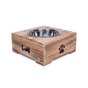 Bols à nourriture pour chien en bois naturel, bol individuel pour chien, bol à eau en acier inoxydable pour chiens, cadre en bois du Vietnam - Product Image 1