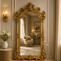 Miroir sur pied sculpté en bois style Héritage, finition or antique, pleine longueur, élégant et décoratif pour la maison