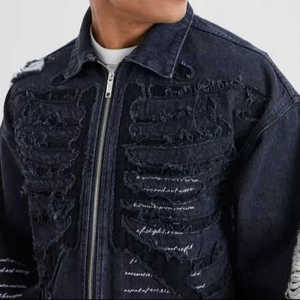 Veste en jean délavé pour homme, coupe-vent, col rabattu, boutons recouverts, poches, 100 % coton, style décontracté, streetwear d'hiver, coupe classique - Product Image 1