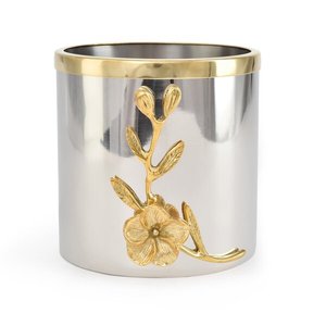 Florero de Metal Plateado Hecho a Mano de Buena Calidad, Detalles Florales, Diseño Costero Moderno y Ecológico para Mesa o Suelo - Product Image 1