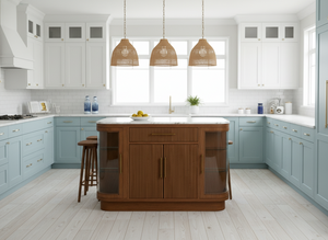 Meubles PKP, armoire de cuisine moderne en teck avec portes en verre, plateau en marbre, construction solide, design écologique, facile à nettoyer - Product Image 5