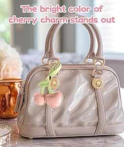 Cute Pink Cherry Bag Charm <b>Keychain</b> PU <b>Leather</b> Handbag Accessory for Women Girls - Product Image 5
