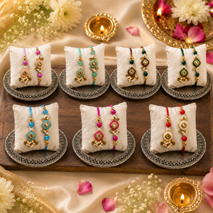 Elegantes Pares de Lumba Rakhi de Diseño para Bhai Bhabhi, Conjunto de Pulseras Tradicionales para Raksha Bandhan con Cuentas de Perlas y Estilo Étnico para Festivales - Product Image 2