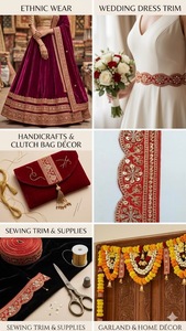 Vestido de Novia Romántico de Lujo, Ecológico, con Bordado Floral Rosa, Dorado y Rojo, Encaje Hecho a Mano, Borde Festoneado con Lentejuelas, Decorativo - Product Image 2