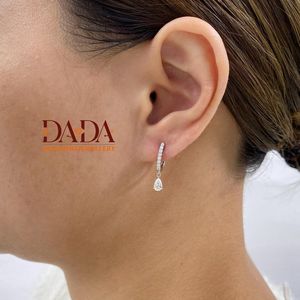 ต่างหูเพชรทรงลูกแพร์สุดหรูสำหรับผู้หญิง ต่างหูเพชรแบบห้อย ดีไซน์สวยงาม ทองคำขาว เหมาะสำหรับเจ้าสาว ของขวัญเครื่องประดับชั้นดี - Product Image 3