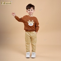 Pull en laine tricoté 100 % coloré pour bébés garçons, motif animalier, décontracté, standard, long, isolant thermiquement, broderie sur la poitrine - BC1416