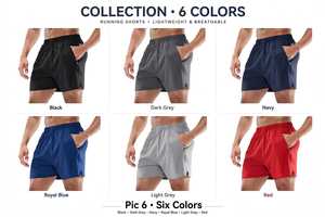 Shorts de course à séchage rapide pour hommes, gris uni, coupe ample, shorts de jogging athlétiques avec poches zippées, taille élastique - Product Image 6