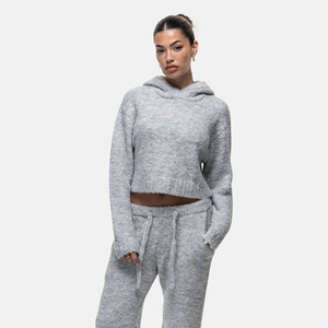Sudadera Corta con Capucha de Forro Polar Gris para Mujer, con Bolsillos, Estilo Casual para Otoño - Product Image 1