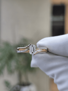Emerald Cut Lab Grown IGI Certified VVS1 0.55ct Rose Gold <b>Split</b> Shank Solitaire Engagement <b>Ring</b> Pav Accents Luxury Jewelry - Product Image 1