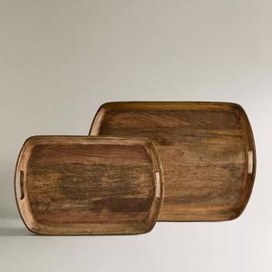 Bandeja de Servir de Madera Rústica Moderna, Bandeja de Madera Maciza para Servir Té, Café y Desayuno - Product Image 2