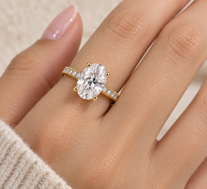 Oval Moissanite Engagement <b>Ring</b> Gold Plated Pave <b>Set</b> Claw Band Wedding Anniversary Jewelry <b>for</b> <b>Women</b> - Product Image 1