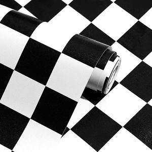 Papel Tapiz Moderno Autoadhesivo con Diseño de Rejilla, 17.7''x78.8'', Mosaico Blanco y Negro, Papel Decorativo Adhesivo Removible para Pared - Product Image 1