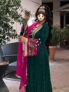 Vestidos de Novia Afganos para Niñas, Vestido Formal Hecho a Mano con Bordado de Espejo, Manga Larga, Mezcla de Seda y Algodón, Tela de Chifón - Product Image 4