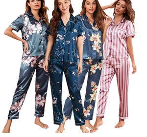 Pijamas de Satén para Mujer, Camisa con Botones y Estampado Floral, con Pantalones, Conjunto de Pijama, Ropa de Dormir, Pijama Mujer - Product Image 3