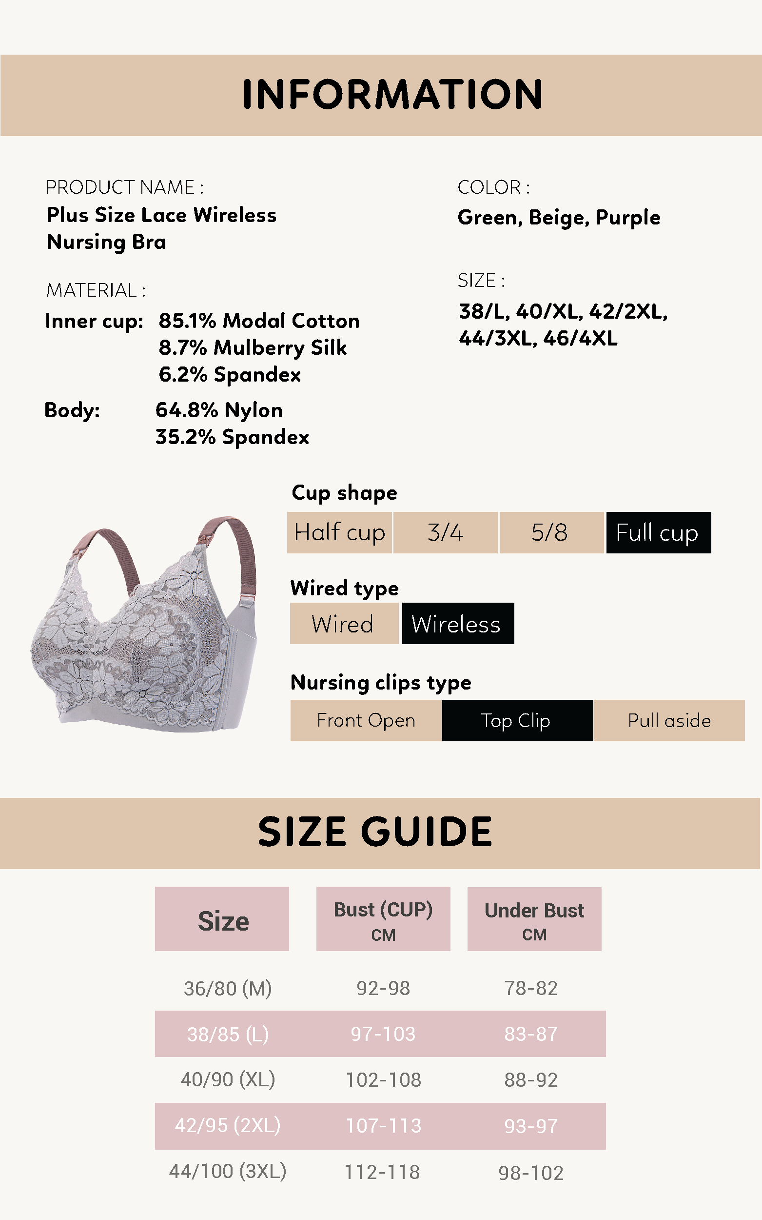Bmama Maternity Front Open Plus Size Seamless Wire-Free Nursing
