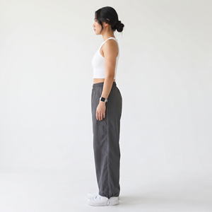 <b>Grey</b> Nylon Windbreaker <b>Women's</b> Parachute Track Pants Wide Leg <b>Cargo</b> <b>Trousers</b> with Drawstring Cinch Ankle - Product Image 2