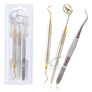Juego de Instrumentos Quirúrgicos Dentales Preciosos de 3 Piezas, Kit de Pinzas y Espejo de Acero Inoxidable con Empuñadura Moleteada Plateada, Herramientas Manuales - Product Image 5