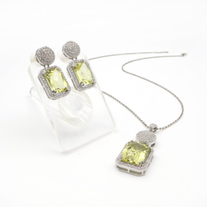 ชุดจี้และต่างหูเงินแท้ 925 ประดับเลมอนควอตซ์ พรีเมียม ชุบโรเดียม - Product Image 1