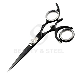 Professional Matte Black Hair Cutting Scissors with Swivel Thumb Handle and Clear Glitter Finger <b>Ring</b> Inserts - Product Image 1