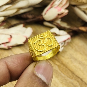 New Arrival Spiritual Om Signet <b>Ring</b> Tribal Texture Brass <b>Ring</b> <b>Men</b> 18K Gold Plated Religious Signet Design <b>For</b> Wholesale/OEM/ODM - Product Image 2