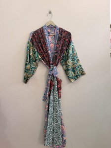 Soft and Comfy Silk <b>Kimono</b> <b>Robe</b> Handmade Women's Full Length Long Sleeves V-neck Drawstring Closure Machine-Washable - Product Image 3