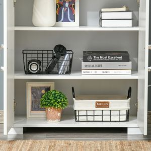 Industrial <b>White</b> Freestanding Kitchen Pantry <b>Cabinet</b> with 4 Door Cupboard and <b>Storage</b> Shelves - Product Image 2