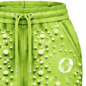 Lime Green Pearl Beaded Jogger Pants Women Luxury Embellished Drawstring Sweatpants Casual Streetwear <b>Fleece</b> <b>Trousers</b> Custom - Product Image 6