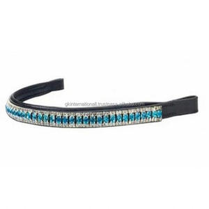 Diamantes de imitación transparentes personalizados de dos tamaños, patrón de repetición, banda acolchada de cuero negro para cejas de caballo, cosido completo a precio al por mayor - Product Image 6