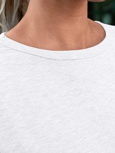 Camiseta de algodón para mujer, cuello redondo, manga corta, corte holgado, color blanco liso, transpirable, informal, para primavera/verano - Product Image 2