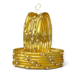Collection Royale – Ensemble de Bracelets en Verre Jaune Plaqué Or avec Cristaux pour Femme – Bijoux de Mariage Ethniques Tendance – Vente en Gros - Product Image 2