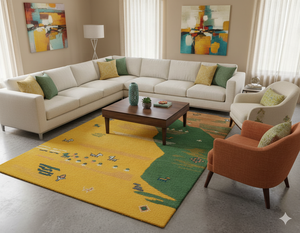 Alfombra Tejida a Mano de Algodón con Diseño de Paisaje Abstracto Moderno, Tamaño Personalizado, Patrón Floral, Lavable, con Respaldo de Látex - Product Image 1