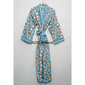Kimono Tradicional con Estampado Floral, 100% Algodón, para Mujer, Verano, Cuello en V, Largo Completo, Manga Tres Cuartos, Cierre con Cordón - Product Image 3