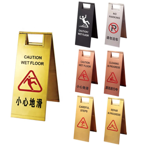 Panneau de signalisation en acier inoxydable de 60 cm de hauteur, panneau de signalisation de prudence pour sol mouillé, couleur or - Product Image 1