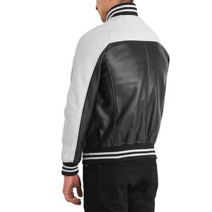 Chaqueta de Cuero Clásica Estilo Bomber para Hombre, en Blanco y Negro, con Botones a Presión y Ribete Acanalado, de Alta Calidad y Gran Venta - Product Image 3