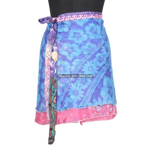 Minifaldas cruzadas Magic Wrap de doble capa, longitud media, para mujer, minifalda cruzada de sari reciclado, colores surtidos, seda - Product Image 1
