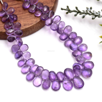 Collier de perles en améthyste violette naturelle lisse de 8 pouces, forme poire, faites à la main, certifiées par un tiers, qualité supérieure