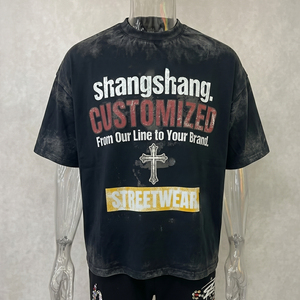 T-shirt surdimensionné à manches courtes personnalisé pour homme, en jersey de coton, col rond, imprimé avec un motif de lettres - Product Image 1