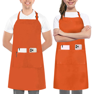 Tablier unisexe unique en coton orange avec poches pour personnel de restaurant, bar, serveurs, en tissu tissé avec fermeture à boutons-pression - Product Image 6