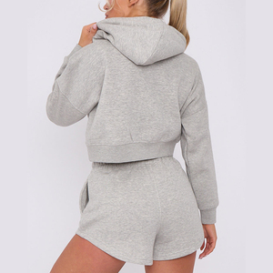 Ensemble haut court à capuche et short en polaire gris pour femme, tenue décontractée à deux pièces, coupe ample, couleur unie, pour le printemps et l'été - Product Image 6