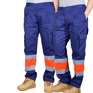 Hi Vis Workwear Pants Blue Polyester Reflective Safety <b>Trousers</b> with High Visibility Stripes for Industrial <b>Work</b> - Product Image 1