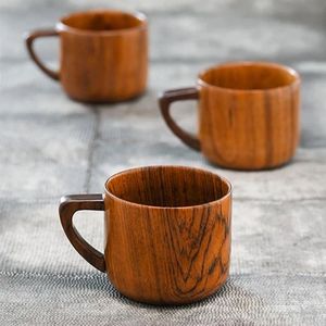 Tasses à café et à thé en bois faites à la main avec soucoupes, grain de bois naturel, design minimaliste, forme ronde, poignée pour le thé de l'après-midi - Product Image 3