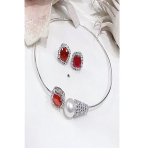 Charming Premium Quality <b>Silver</b> Plated Classic Designer <b>Necklace</b> <b>Set</b> with Earrings for Wedding Party Function Wear Collection - Product Image 1