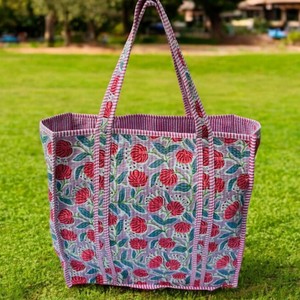 Sacs fourre-tout indiens imprimés au bloc, grands sacs à main matelassés en coton pour femmes, cadeau de voyage, cadeau de Noël pour elle, sac de rentrée scolaire - Product Image 4